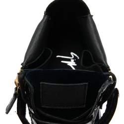 Pre Owned Giuseppe Zanotti Navy Blue/Black Velvet and Patent Leather Coby High-Top Sneakers Size 43