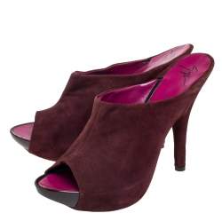Pre Owned Giuseppe Zanotti Burgundy Suede Platform Slide Mule Sandals Size 40.5