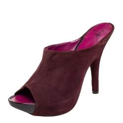 Pre Owned Giuseppe Zanotti Burgundy Suede Platform Slide Mule Sandals Size 40.5