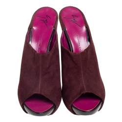 Pre Owned Giuseppe Zanotti Burgundy Suede Platform Slide Mule Sandals Size 40.5