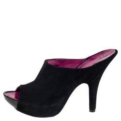 Giuseppe Zanotti Black Suede Open Toe Mule Sandals Size 40.5