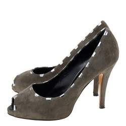 Pre Owned Giuseppe Zanotti Grey Suede Peep Toe Pumps Size 37.5