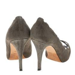 Pre Owned Giuseppe Zanotti Grey Suede Peep Toe Pumps Size 37.5