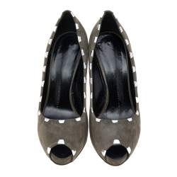 Pre Owned Giuseppe Zanotti Grey Suede Peep Toe Pumps Size 37.5