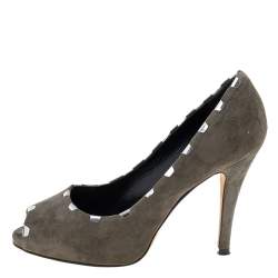 Pre Owned Giuseppe Zanotti Grey Suede Peep Toe Pumps Size 37.5