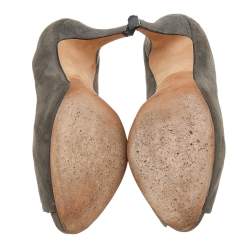 Pre Owned Giuseppe Zanotti Grey Suede Peep Toe Pumps Size 37.5