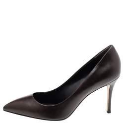Pre Owned Giuseppe Zanotti Dark Brown Leather Pointed Toe Pumps Size 38.5