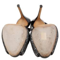 Pre Owned صندل جوسيبي زانوتي بحزام خلفي وبمقدمة مفتوحة لامع و غليتر أسود/ فضي مقاس 39 