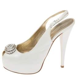 مملوكة مسبقًا Guiseppe Zannotti Cream Leather Peep Toe Slingback Platform Sandals Size 38
