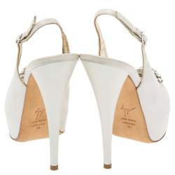 مملوكة مسبقًا Guiseppe Zannotti Cream Leather Peep Toe Slingback Platform Sandals Size 38