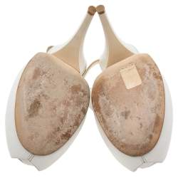 مملوكة مسبقًا Guiseppe Zannotti Cream Leather Peep Toe Slingback Platform Sandals Size 38