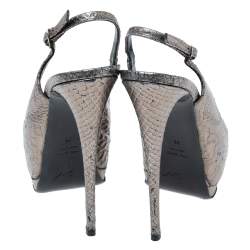 Pre Owned صندل جوسيبي زانوتي فتحة كعب نعل سميك مقدمة مفتوحة جلد نقش ثعبان ميتالك مقاس 38