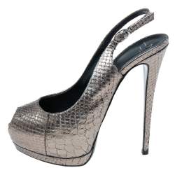 Pre Owned صندل جوسيبي زانوتي فتحة كعب نعل سميك مقدمة مفتوحة جلد نقش ثعبان ميتالك مقاس 38