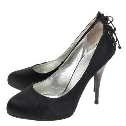 Giuseppe Zanotti Black Satin Round Toe Pumps Size 37.5