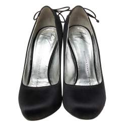 Giuseppe Zanotti Black Satin Round Toe Pumps Size 37.5