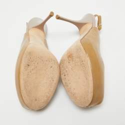 Giuseppe Zanotti Beige Patent Leather Peep Toe Slingback Pumps Size 41