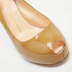 Giuseppe Zanotti Beige Patent Leather Peep Toe Slingback Pumps Size 41