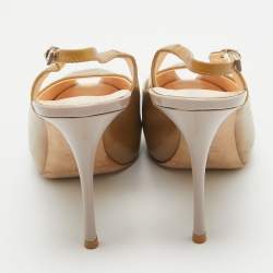 Giuseppe Zanotti Beige Patent Leather Peep Toe Slingback Pumps Size 41