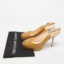 Giuseppe Zanotti Beige Patent Leather Peep Toe Slingback Pumps Size 41