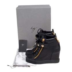 Pre Owned Giuseppe Zanotti Black Leather Wedge Sneakers Size 40