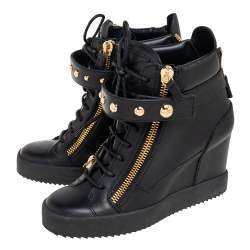 Pre Owned Giuseppe Zanotti Black Leather Wedge Sneakers Size 40