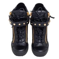 Pre Owned Giuseppe Zanotti Black Leather Wedge Sneakers Size 40