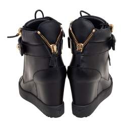 Pre Owned Giuseppe Zanotti Black Leather Wedge Sneakers Size 40