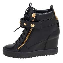 Pre Owned Giuseppe Zanotti Black Leather Wedge Sneakers Size 40