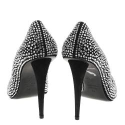 Giuseppe Zanotti Black Crystal Embellished Suede Ester Pointed Toe Pumps Size 38