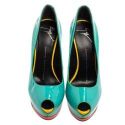 Giuseppe Zanotti Turquoise Patent Leather Peep-Toe Platform Pumps Size 36 