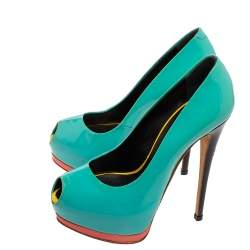 Giuseppe Zanotti Turquoise Patent Leather Peep-Toe Platform Pumps Size 36 