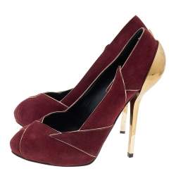 Pre Owned Giuseppe Zanotti Burgundy Suede Platform Pumps Size 39