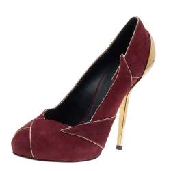 Pre Owned Giuseppe Zanotti Burgundy Suede Platform Pumps Size 39