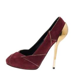 Pre Owned Giuseppe Zanotti Burgundy Suede Platform Pumps Size 39