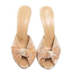 Pre Owned Giuseppe Zanotti Beige Velvet Knotted Mule Sandals Size 41