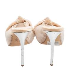 Pre Owned Giuseppe Zanotti Beige Velvet Knotted Mule Sandals Size 41