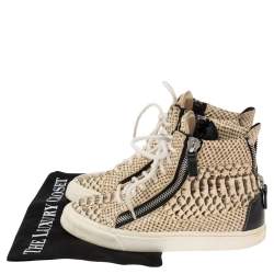 Pre Owned Giuseppe Zanotti Beige/Black Python Embossed Leather High Top Sneakers Size 36