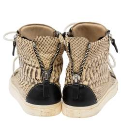 Pre Owned Giuseppe Zanotti Beige/Black Python Embossed Leather High Top Sneakers Size 36