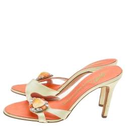 Giuseppe Zanotti Neon Yellow Satin Crystal Embellished Sandals Size 37