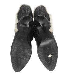 Pre Owned Giuseppe Zanotti Black Python Leather and Fur Mid-Calf Boots Size 38.5