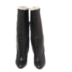 Pre Owned Giuseppe Zanotti Black Python Leather and Fur Mid-Calf Boots Size 38.5