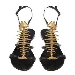 Pre Owned صندل فلات جوسيبي زانوتي فيشبون جلد أسود مقاس 37.5