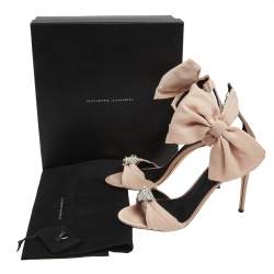 Pre Owned Giuseppe Zanotti Beige Satin Bow Ankle Strap Sandals Size 42