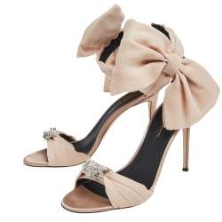 Pre Owned Giuseppe Zanotti Beige Satin Bow Ankle Strap Sandals Size 42