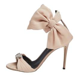 Pre Owned Giuseppe Zanotti Beige Satin Bow Ankle Strap Sandals Size 42
