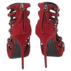 Pre Owned حذاء بوت للكاحل جوسيبي زانوتي سويدي أحمر بإبازيم متعددة مقاس 37