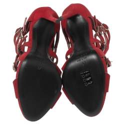 Pre Owned حذاء بوت للكاحل جوسيبي زانوتي سويدي أحمر بإبازيم متعددة مقاس 37