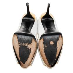 Pre Owned Giuseppe Zanotti White Croc Embossed Leather Peep-Toe Platform Pumps Size 39