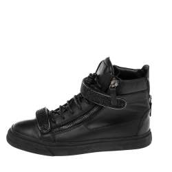 Pre Owned Giuseppe Zanotti Black  Leather Coby High Top Sneakers Size 43.5