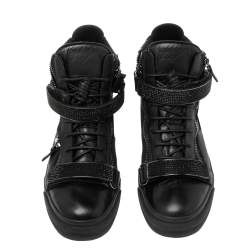 Pre Owned Giuseppe Zanotti Black  Leather Coby High Top Sneakers Size 43.5